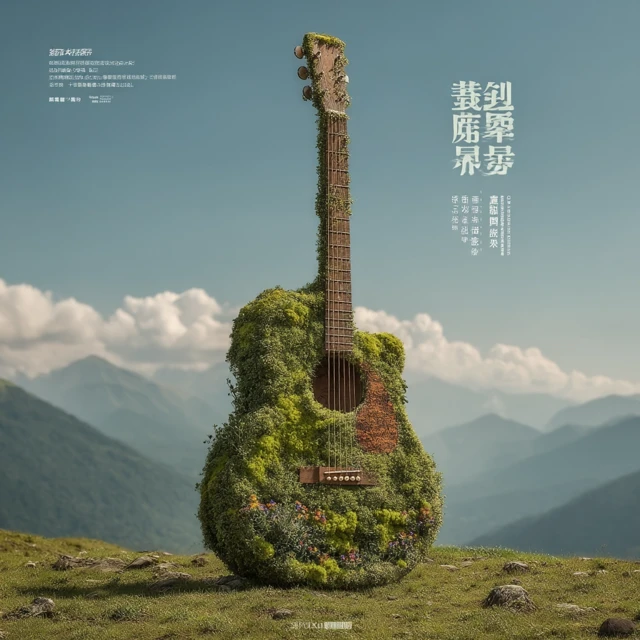 Dreamy Guitar in Nature Landscape Poster