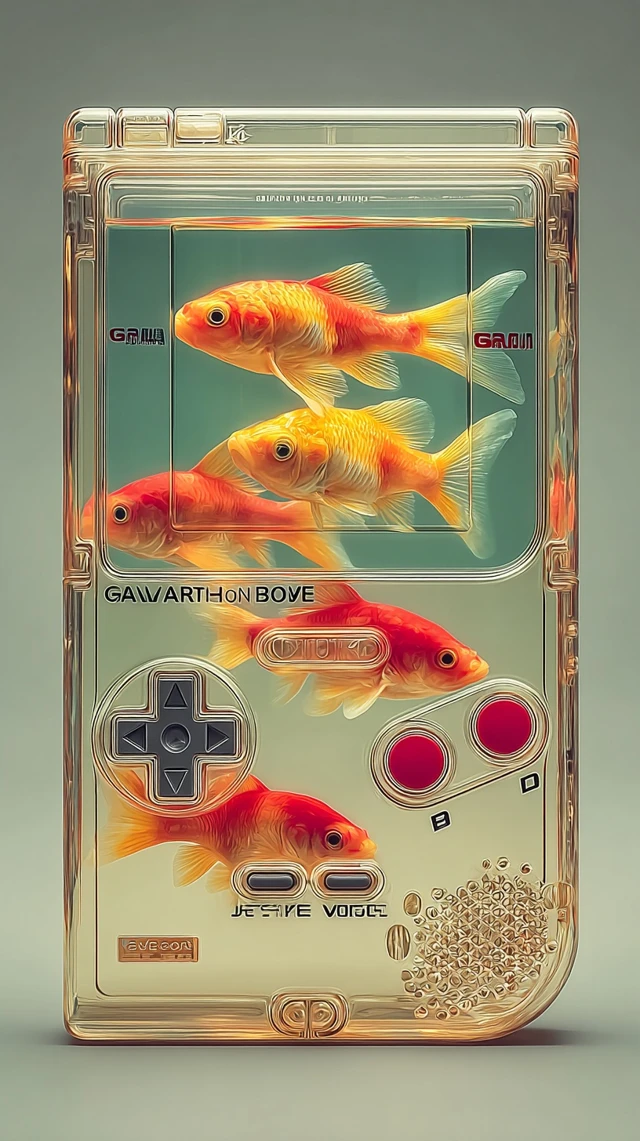 Game Boy Aquarium Goldfish Hyperrealistic