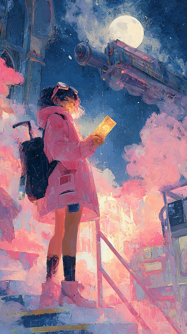 Cyberpunk Anime Girl Neon Train Platform