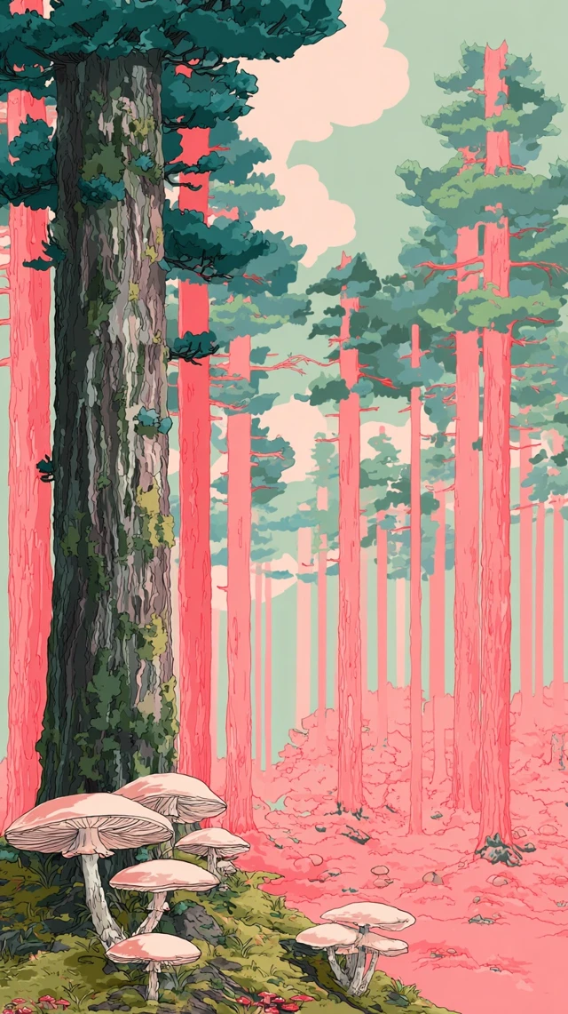 Pink Forest Illustration Nature Landscape Art