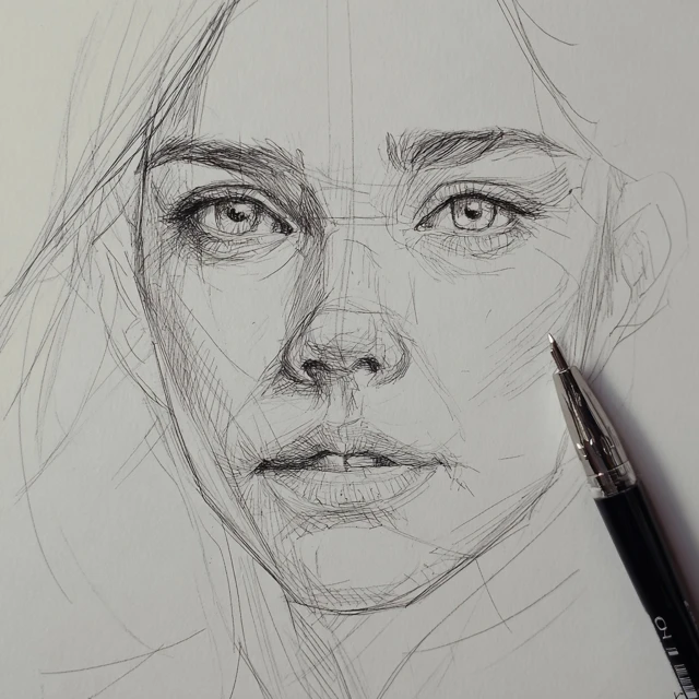 Woman''s Face Fine Line Drawing