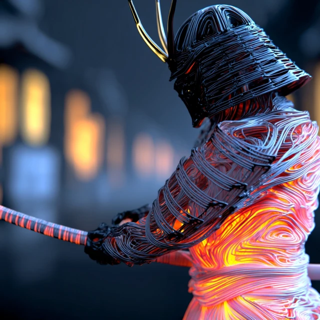 Cyberpunk Samurai in a Neon Japanese Street