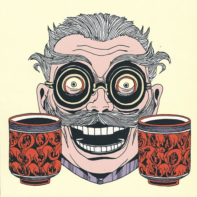 Tea Mascot Professor with Spinning Tea Bowls