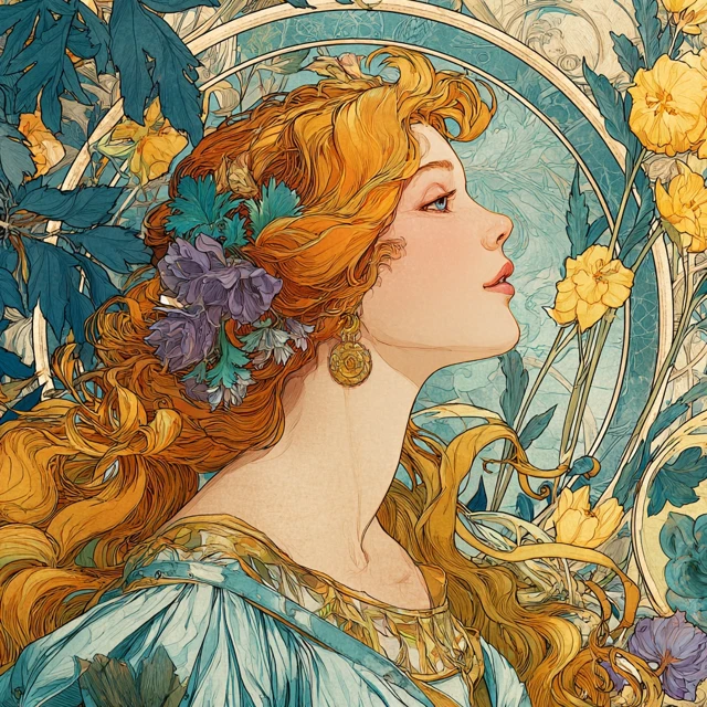 Art Nouveau Vintage Monaco Artwork of a Woman