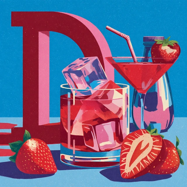 Retro Illustration of the Letter D with Strawberries