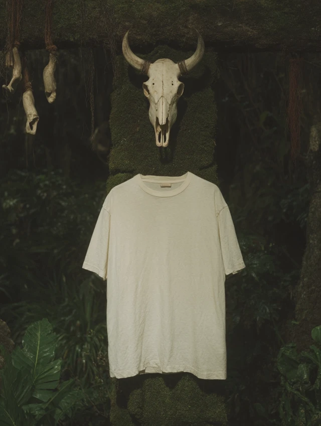 White TShirt on Shamanic Totem Realistic Product Photo