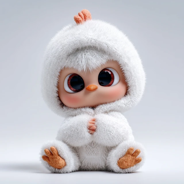 Cute Baby Monster in Chicken Hoodie 3D Render