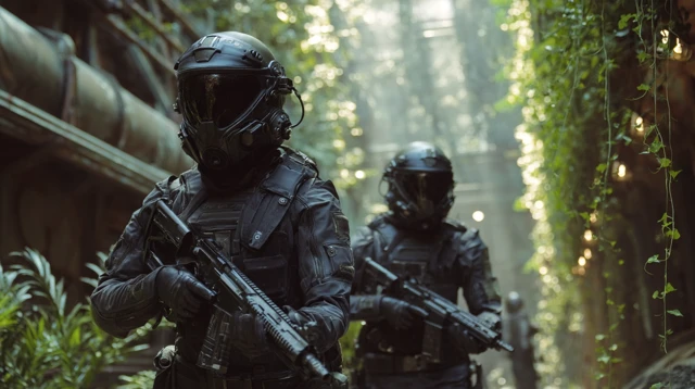 Female Soldiers in Tactical Gear Jungle Perimeter