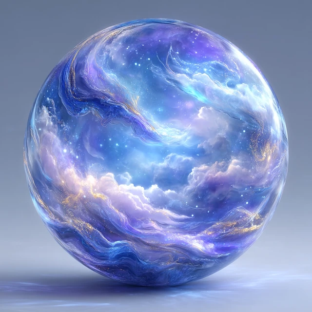 Fantasy Glass Orb Blue Clouds Ocean