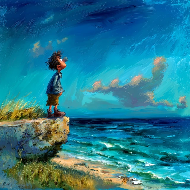 Tito on a Rock Sea View Comic Style