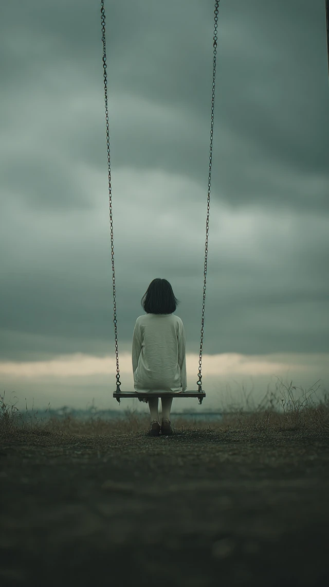 Melancholic Girl on Swing Quiet Park