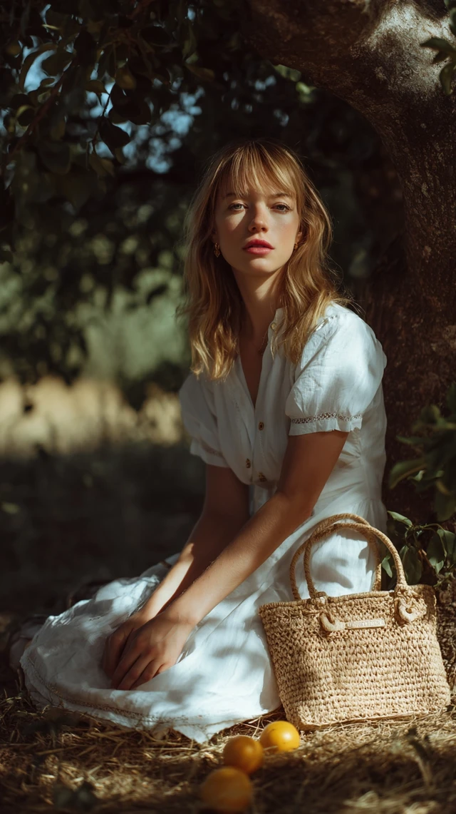 Blonde Woman Under Apple Tree Summer Photography