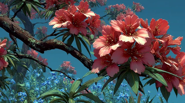Blooming Tree Branch In Sunny Meadow