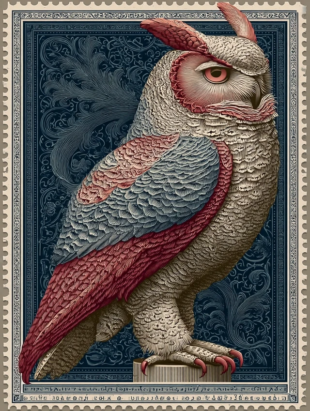 Retro Owl Postage Stamp Art