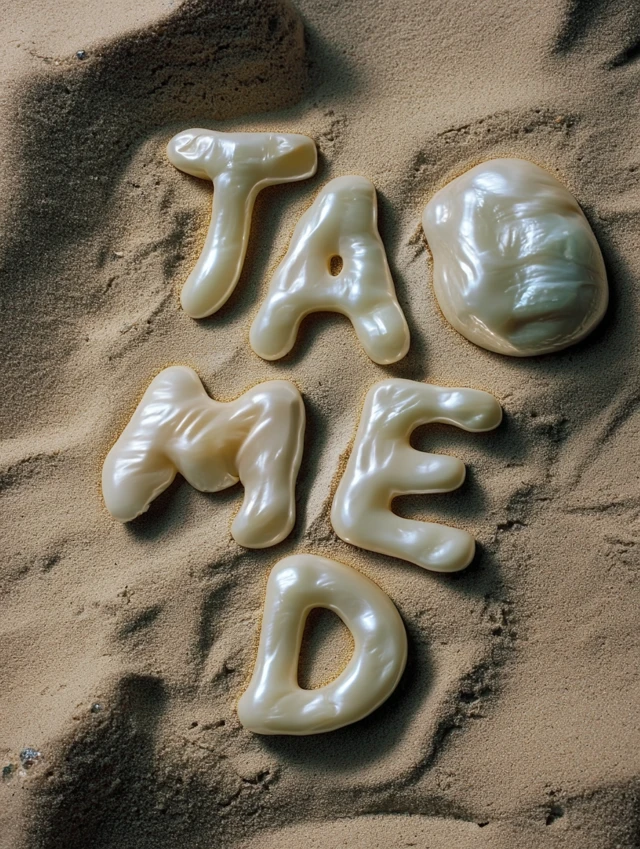 TAMED: Mother of Pearl Letters in Sand