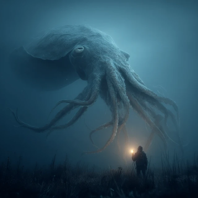 Giant Squid Encounter Realistic Photography