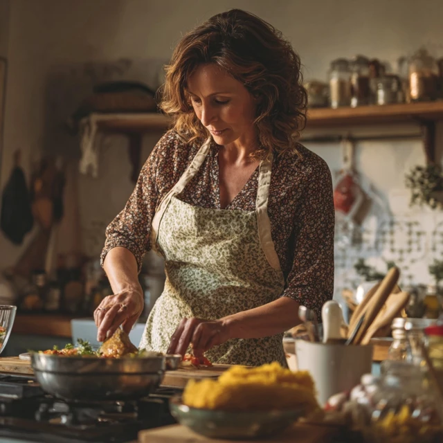 Mom Cooking in Kitchen Apron