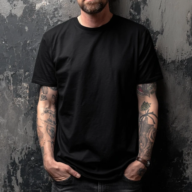 Black TShirt Mockup Goth Metal Tattooed Man