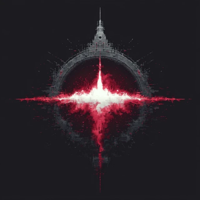 Glitchy Alien Frequency Emblem Crimson and Black