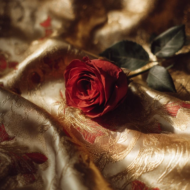 Red Rose on Gold Fabric Cinematography