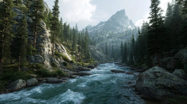 Mountain River Forest Scene 8k