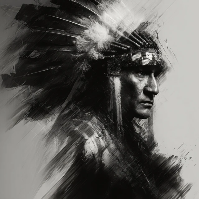 Native American Portrait Black and White Abstract Art