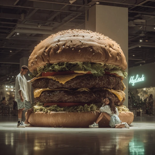 Giant Burger Photo Food Court Ultra Realistic