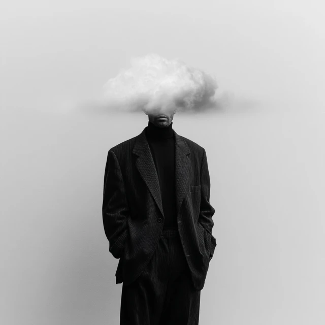 Man with Cloud Head Surreal Monochrome