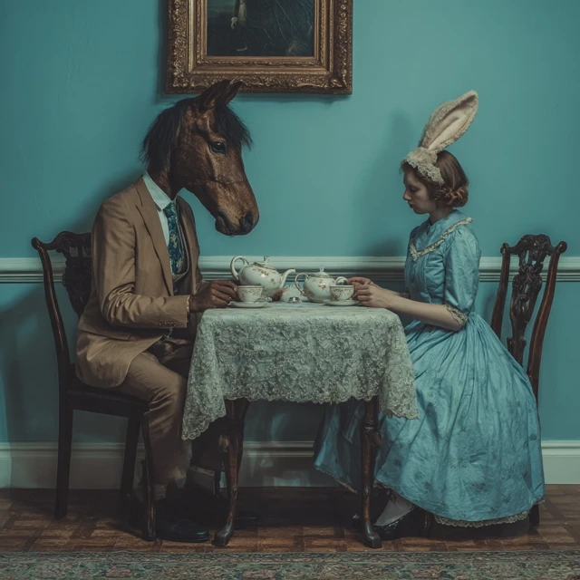 Surreal Tea Party Horse Head Rabbit Dress