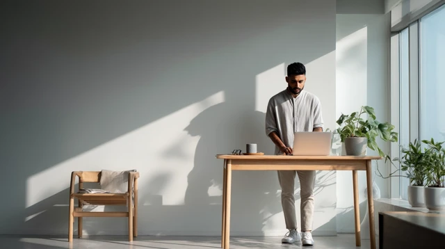 Indian Engineer Working on Laptop Minimalist Photo