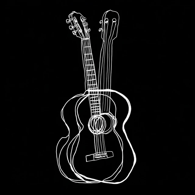 Acoustic Guitar Continuous Line Art Illustration