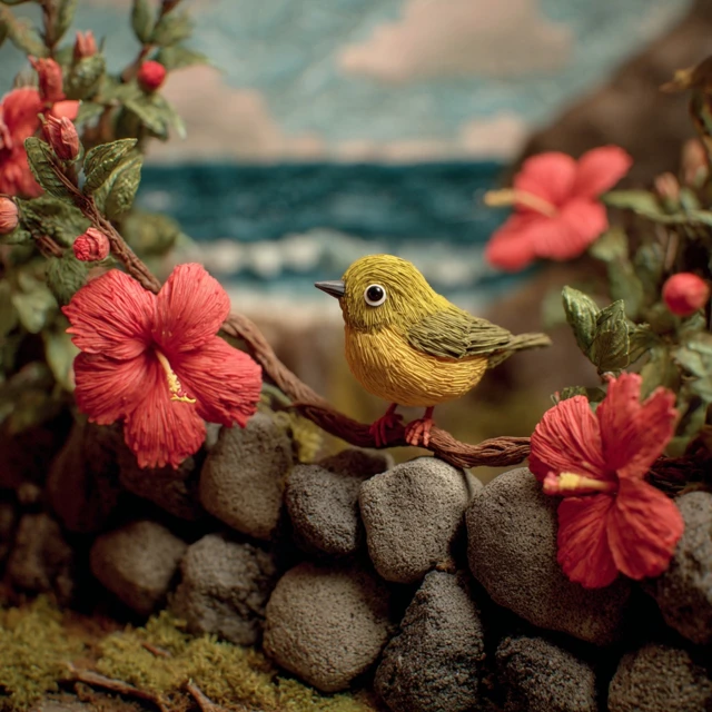 Chibi Bird in a Diorama Wes Anderson Style
