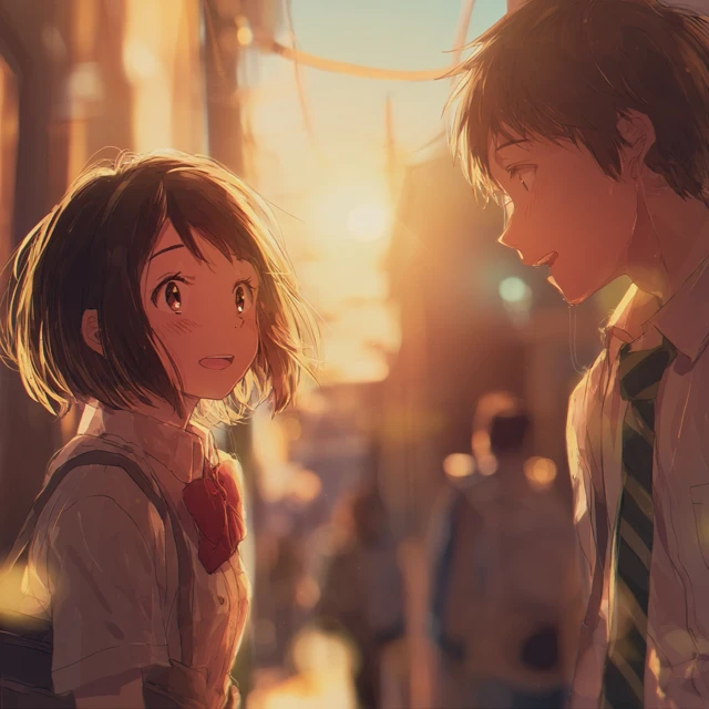 Anime Romantic Moment Japanese Boy and Girl
