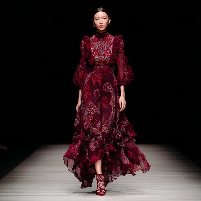 Boho Chic Dress on the Catwalk Burgundy Lace Dress