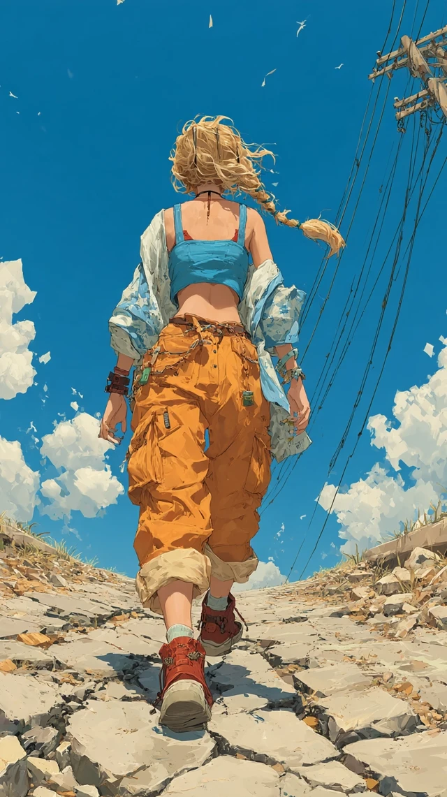 Girl Walking Down Road Aesthetic Artwork