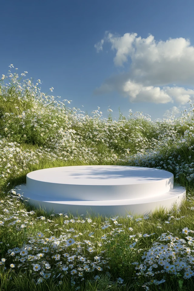 Podium in Nature Meadow Product Display Background