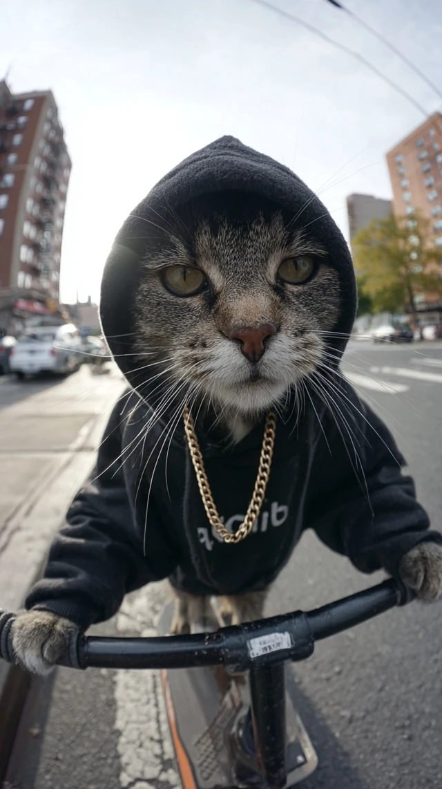 Cool Cat Riding Scooter Urban City