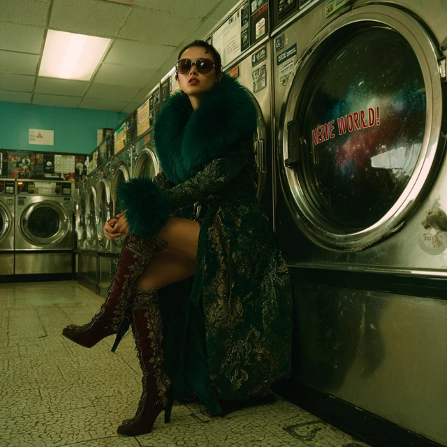 Haute Couture Fashion in a Retro Laundromat