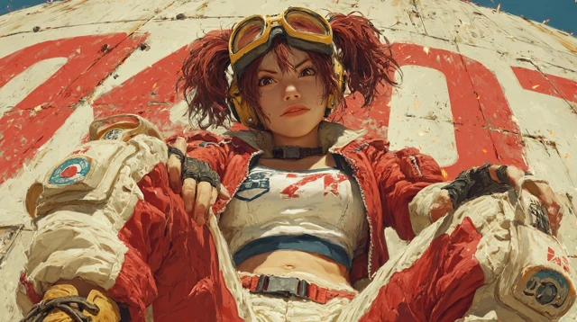 Anime Girl Pilot Red Suit Aggressive Pose