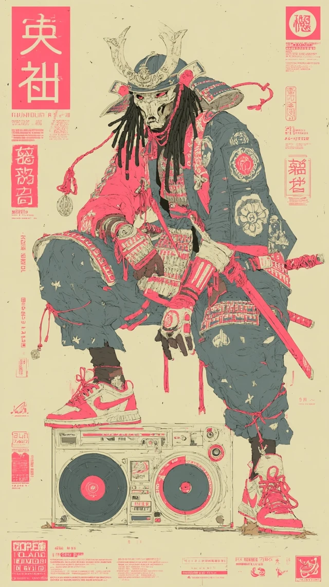 Samurai Rapper Poster: Japanese Magazine Style