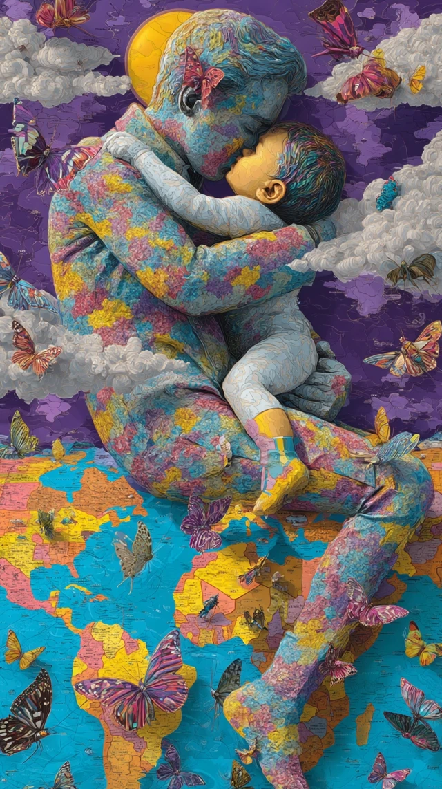 Surreal Love World Peace Art Butterflies Embrace