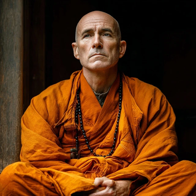 Zen Master Meditating in Temple