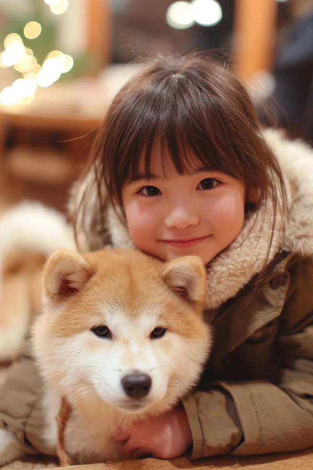 Japanese Girl and Akita Dog: Warm, Cozy, and Smiling