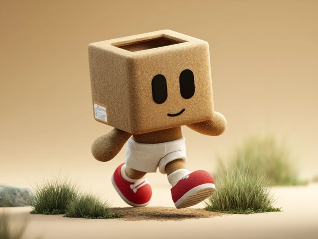Cute Cartoon Box Character Running 3D Render