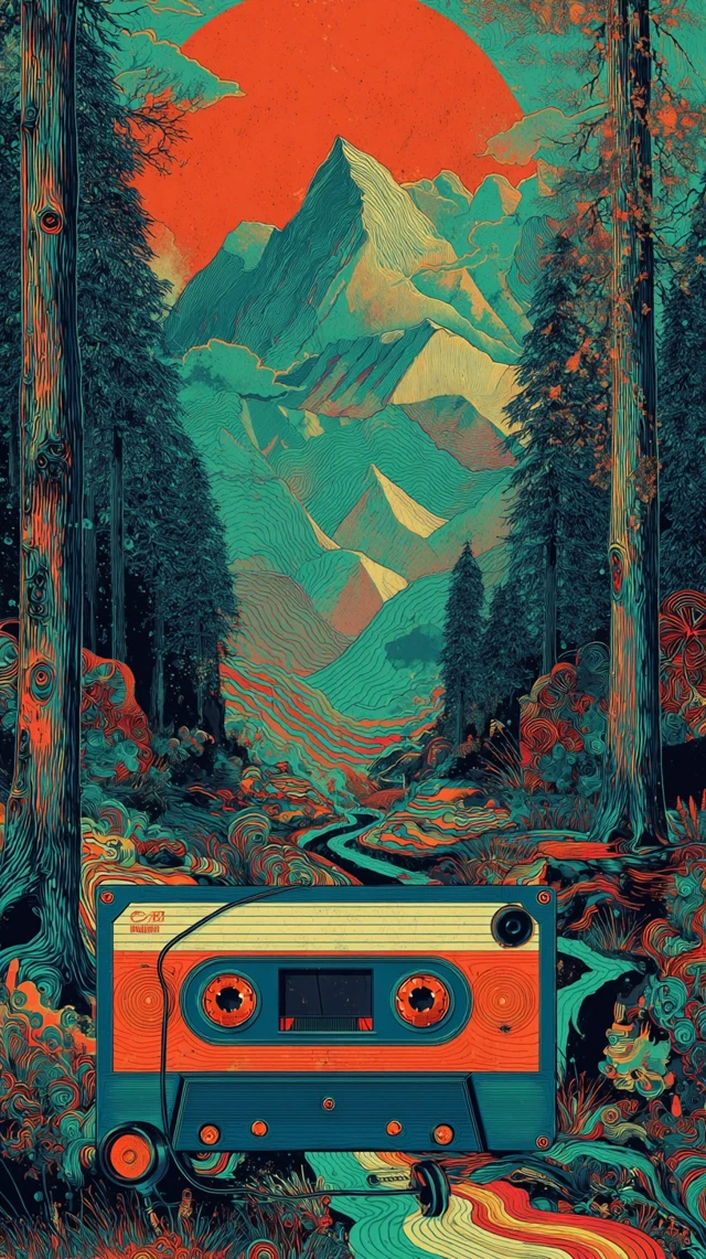 Psychedelic Cassette Tape Art Retro Vibes