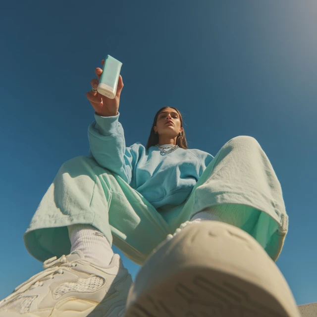 Young Woman in Streetwear Low Angle Perspective