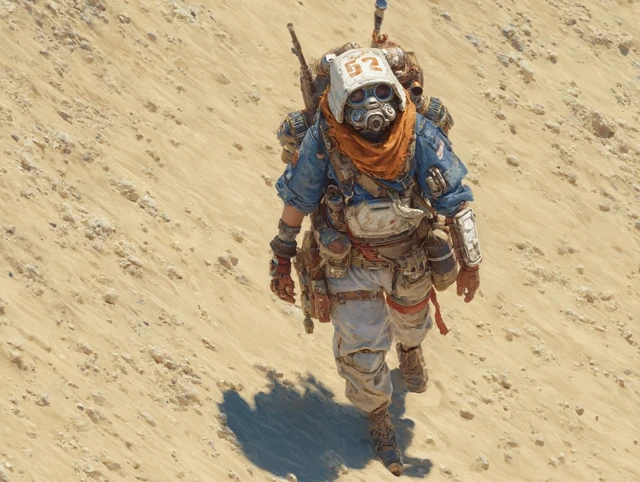 Post-Apocalyptic Traveler in Radioactive Desert