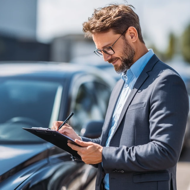 Car Appraisal Expert Inspecting Vehicle for Damages