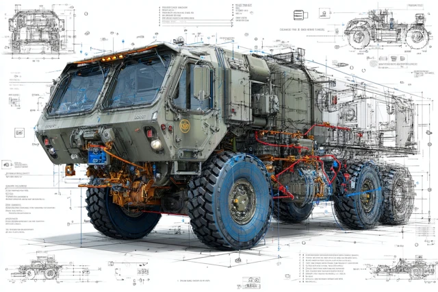 Oshkosh M1070 HET Blueprint Detailed Military Truck