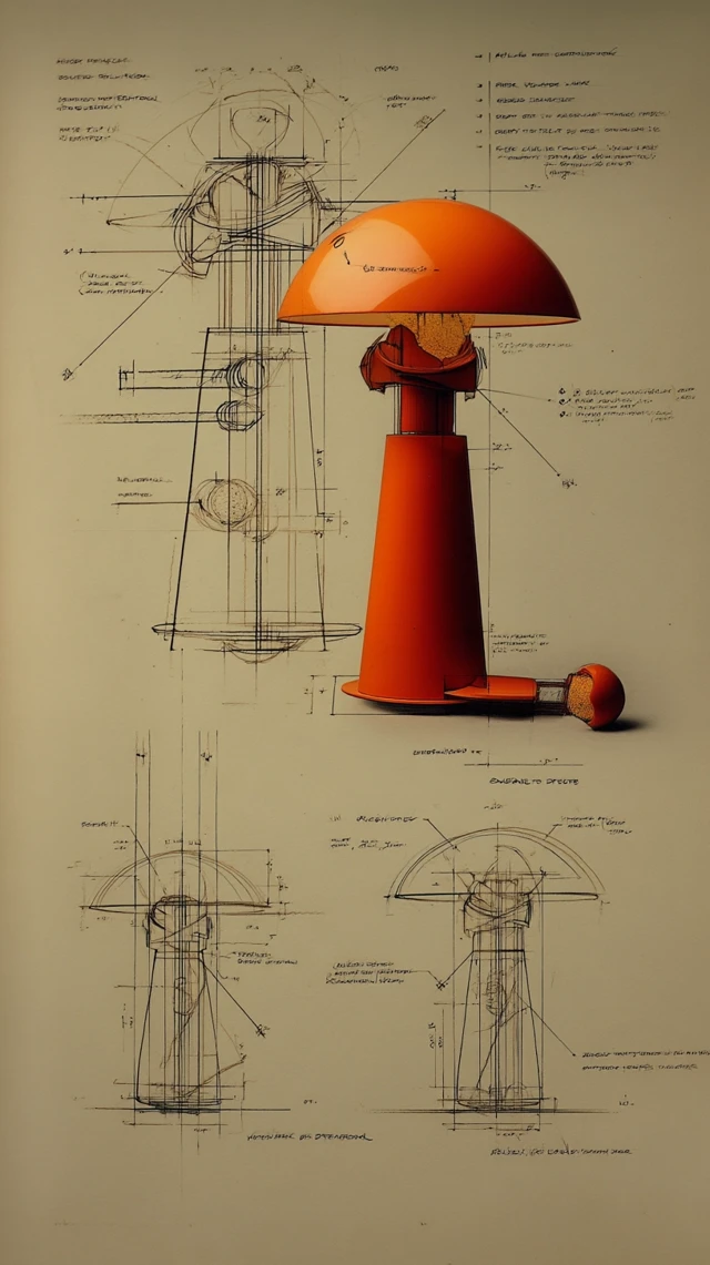 Retro Lamp Design Sketch Leonardo da Vinci Style